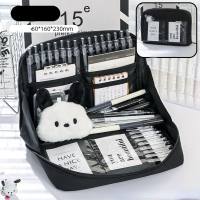 12-layer panda large-capacity pencil case for girls, elementary school students, junior high school boys and girls, high-value stationery pencil case  Black