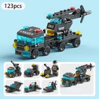 Carro de montagem de partículas pequenas, carro de polícia tanque educacional infantil para meninos  Multicolorido