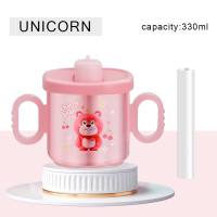 Cartoon children's cute water cup straw cartoon plastic cup infant with scale learning drinking cup anti-fall milk cup  Multicolor