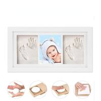 Wooden photo frame Newborn handprint memorial gift Baby hand and foot print clay photo frame  White