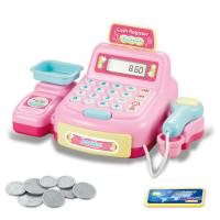 Tongzhe jouets de caisse enregistreuse pour enfants garçons et filles jouent maison jouets sonores et lumineux simuler scanner supermarché peut calculer  Rose