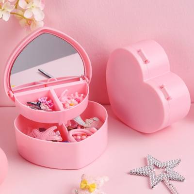 Boîte de rangement rose en forme de cœur pour fille, boîte à bijoux de bureau, boîte de rangement pour fille, étoile cerise, amour, boîte de rangement double couche