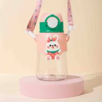 Fun doll plastic cup children's cute straw water cup summer portable large capacity girls straw water cup  Pink