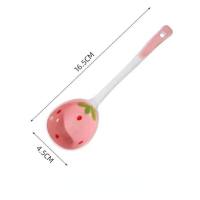 ins strawberry spoon ceramic long handle spoon high value cooking spoon household spoon girl dessert spoon  Pink
