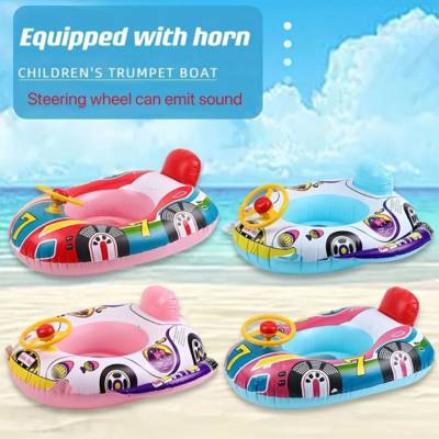 Anillo de natación inflable lindo de dibujos animados anillo de natación de barco de coche con volante de bocina
