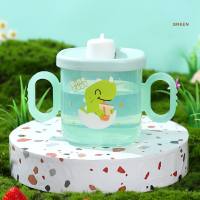 Children's baby learning to drink milk cup cartoon cute straw cup baby milk cup food grade PP cup with handle  Green