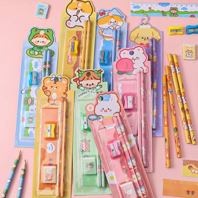 Cartoon Stationery Set Children's Cute Pencil 5-piece Set Holiday Gift Kindergarten Prize