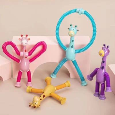 Saugnapf-Giraffe, ständig wechselndes leuchtendes Cartoon-Teleskop-Kinderbaby, pädagogisches Eltern-Kind-interaktives Stretchrohr-Dekompressionsspielzeug