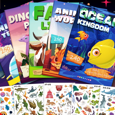 Sticker book for children to learn about objects and quiet books to develop concentration and potential