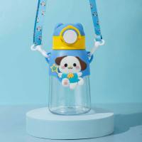 Fun doll plastic cup children's cute straw water cup summer portable large capacity girls straw water cup  Blue