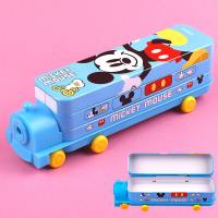 Disney Spiderman Tinplate Stationery Box Train Car Bus Mickey Children's Pencil Case Boys Girls  Blue