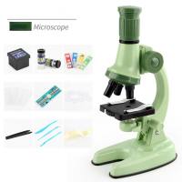 Children's educational gifts Science laboratory 1200 times high-definition pupil microscope toy set  Green