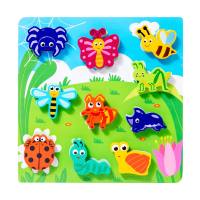 Kindergarten children's enlightenment early education cognitive cartoon animal cognitive scratching board wooden three-dimensional puzzle wooden toy  multicolor