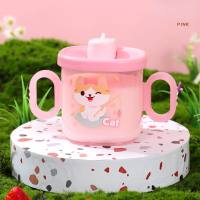 Children's baby learning to drink milk cup cartoon cute straw cup baby milk cup food grade PP cup with handle  Pink