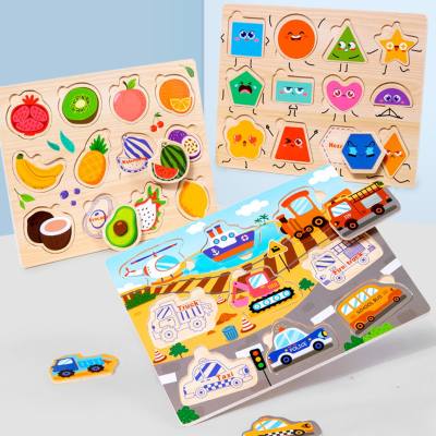 Giocattolo puzzle per bambini in legno per l'educazione precoce del traffico, frutta digitale, piano cognitivo animale, da afferrare a mano