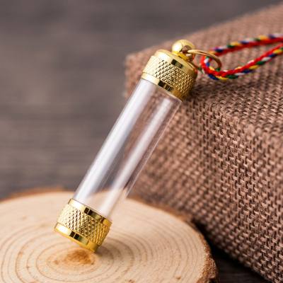 Pendentif de corps de petite bouteille transparente, boîte Gawu, pagode népalaise, bouteille vide, peut être ouverte pour contenir un pendentif de cheveux fœtaux en cinabre