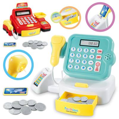 Tongzhe caixa registradora infantil, brinquedos para meninos e meninas, brinquedos de casa com som e luz, simulador de scanner de supermercado, pode calcular