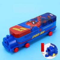 Disney Spiderman Tinplate Stationery Box Train Car Bus Mickey Children's Pencil Case Boys Girls  Multicolor