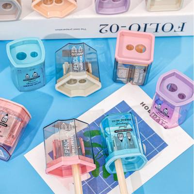 Simple double-hole pencil sharpener, portable thick pencil pencil sharpener for primary school students, kindergarten children's stationery pencil sharpener