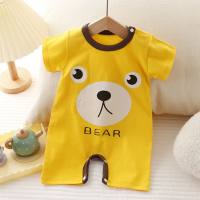 New summer clothing newborn baby pure cotton short-sleeved thin open crotch crawling clothes baby jumpsuit  Yellow