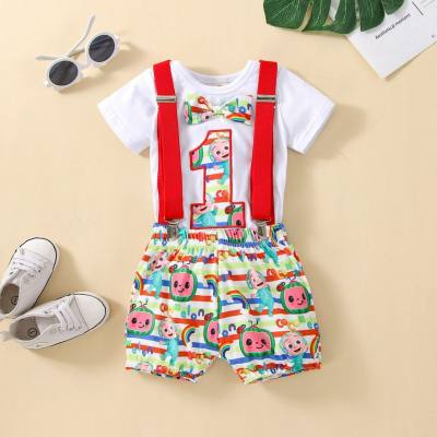 Summer new baby clothing sling suit infant children's clothing cartoon baby