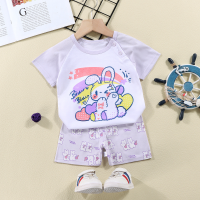 T-shirt a maniche corte per bambini nuovi estivi, pantaloncini a maniche corte per neonati  Multicolore