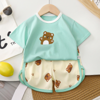 Short-sleeved suit pure cotton summer new style t-shirt baby summer clothes  Green