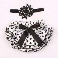 Spring and summer satin shorts in stock, pleated lace polka dot pattern baby pp pants, children's headband  Black