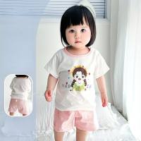 Baby suit summer baby short-sleeved shorts thin split two-piece suit pure cotton boys and girls clothes  Pink
