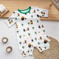 Baby jumpsuit summer thin style super cute cartoon baby boy summer outing romper crawling clothes  White