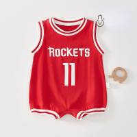 Baby jumpsuit summer clothes pure cotton baby sleeveless vest thin basketball clothes newborn sportswear summer crawling clothes  Red