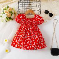 Summer new children's floral dress, baby girl, puff sleeves, princess dress, girl's fashionable dress  Red