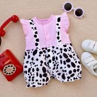 Summer baby short-sleeved jumpsuit summer crawling clothes small flying sleeve romper cool pajamas  Pink