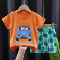 Traje de manga corta para niños, camiseta de verano, pantalones cortos de verano para niña de algodón puro, ropa para bebé  Multicolor
