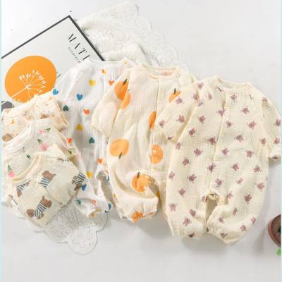 Sommer Neugeborenen Baumwolle einteilige langärmelige Krabbelkleidung für Säuglinge und Kleinkinder zum Ausgehen, atmungsaktive Hauskleidung, klimatisierte Hauskleidung