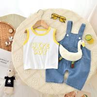 Baby sling sleeveless summer denim suit for boys and girls baby stylish cartoon air-conditioned clothing children's summer outerwear  Yellow