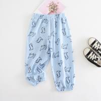 ins dinosaur full print children's mosquito-proof pants ice silk cotton and linen small and medium-sized children's summer thin pants new casual children's pants  Light Blue