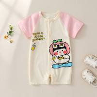 Baby one-piece clothes, summer pajamas, thin summer clothes, short-sleeved cotton summer clothes, short crawl clothes  Pink
