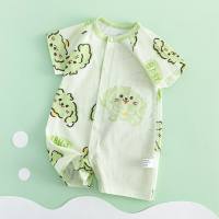 Summer thin crawling clothes pure cotton baby jumpsuit newborn pajamas breathable boneless air-conditioning clothes short-sleeved romper  Green