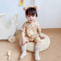 Newborn baby jumpsuit clothing boys and girls baby romper summer clothes short-sleeved summer crawling clothes thin section  Apricot
