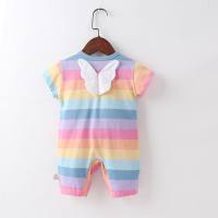 Summer baby girl rainbow striped vest dress children's sweet flying sleeves wings dress trendy  Multicolor