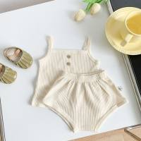 Baby camisole suit 2024 summer new style girls Korean version children's clothing boys and girls baby bud shorts suit  Beige