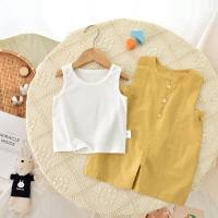 Baby summer short-sleeved suspender suit outer wear fashionable boys and girls baby air-conditioning clothes crawling clothes loose suspender summer clothes  Yellow