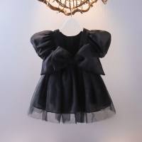 Girls Princess Dress Summer Short Sleeve Children's Big Bowknot Dress Baby Mesh Dress  Black