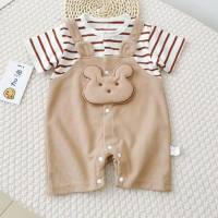 New summer baby cute cartoon cotton short-sleeved jumpsuit baby stylish trendy suspender romper  Apricot