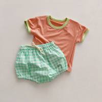 Ins stil kinder sommer frische eis karierten anzug kontrast farbe modische baby anzug männlichen und weiblichen baby kleidung  Orange