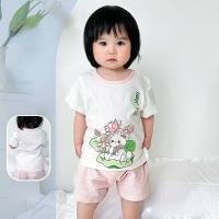 Terno de bebê verão, shorts de manga curta, divisão fina, duas peças, algodão puro, roupas para meninos e meninas  Multicolorido