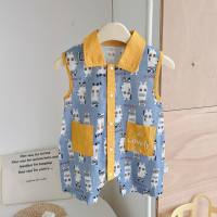 Baby clothes summer clothes super cute pure cotton jumpsuit baby boy summer sleeveless outdoor romper climbing clothes  Blue