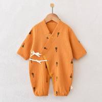 Vêtements d'été en gaze de coton pour bébé, barboteuse fine, combinaison pour bébé, vêtements rampants, pyjama pour nouveau-né, vêtements de climatisation  Orange