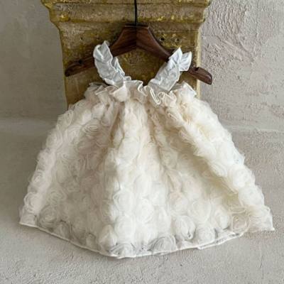 Vêtements pour bébés et tout-petits, robe de princesse rose robuste, robe à bretelles en dentelle à fleurs pour bébé fille d'un an